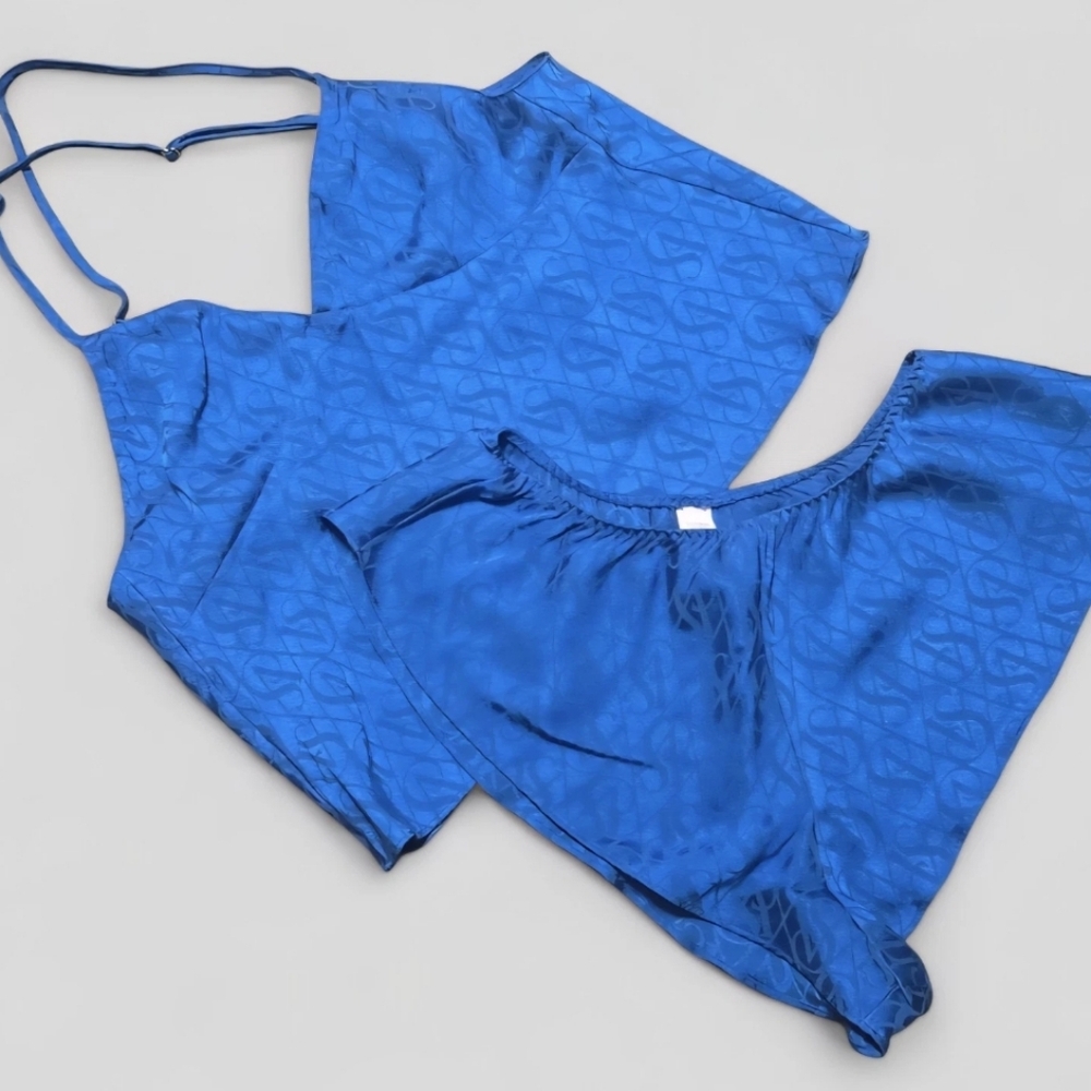 Victoria's Secret Blue Patterned Satin Set